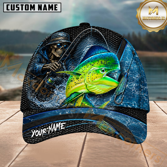 Maxcorners Fishing Skull Angler Blue Lure Mahi Mahi Personalized 3D Cap