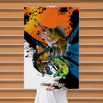 Maxcorners Walleye Fishing Pop Art Grunge Splash Design Personalized Name 3D Poster