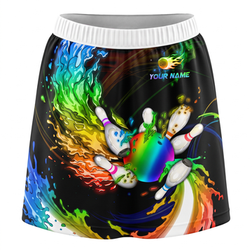 Maxcorners Bowling Rainbow Flame Ball And Pins Personalized 3D Skirts With Shorts