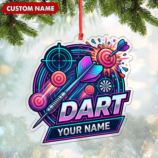 Maxcorners Darts Lover Dart Target Badge, Bullseye Emblem, Crossed Darts Banner Personalized Name Ornament 2D Flat