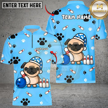Maxcorners Bowling Pug Lover Multicolor Customized Name, Team Name 3D Shirts