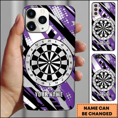 Maxcorners Darts Purple Black White Diagonal Stripes With Dartboard Personalized Name Phone Case
