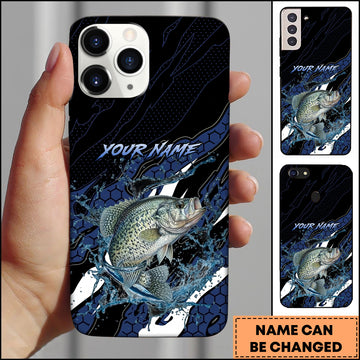 Maxcorners Crappie Fishing Phone Case Hexagon Tech Pattern Blue Splash Personalized Name Phone Case