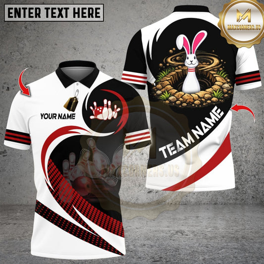 Maxcorners Rabbit Bowling Pins Design Multicolor Customized Name, Team Name 3D Shirt