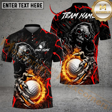 Maxcorners Fire Reaper Golf Polo Customized Name, Team Name 3D Shirts (4 Colors)