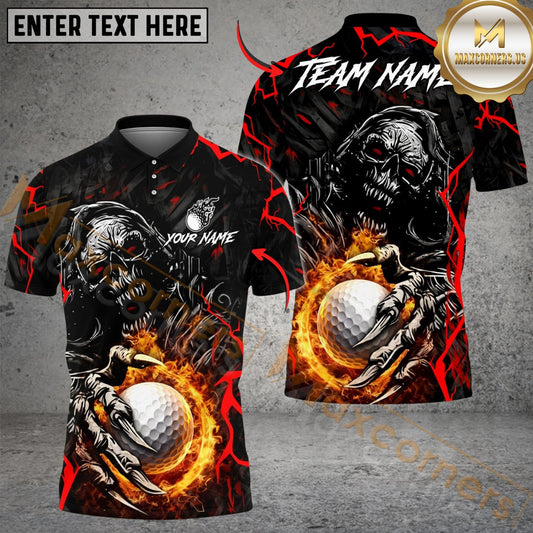 Maxcorners Fire Reaper Golf Polo Customized Name, Team Name 3D Shirts (4 Colors)