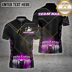 Maxcorners Bowling Shirt Black Red Hexagon Tech Pattern Multi Options Personalized Name, Team Name 3D Shirt