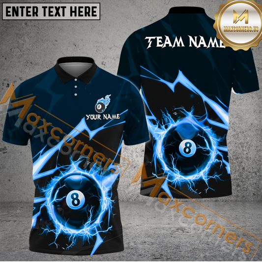 Maxcorners Ball 8 Thunder Strike Down Billiard Jersey Multicolor Options Personalized Name, Team Name 3D Polo Shirt