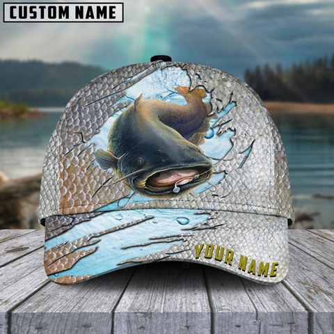 Maxcorners Catfish Fish Cool Fishing Customized Name 3D Cap