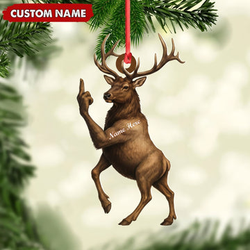 Maxcorners Elk Hunting Middle Finger Gesture Funny Elk Hunter Gift Customized Name 3D Keychain And Ornament