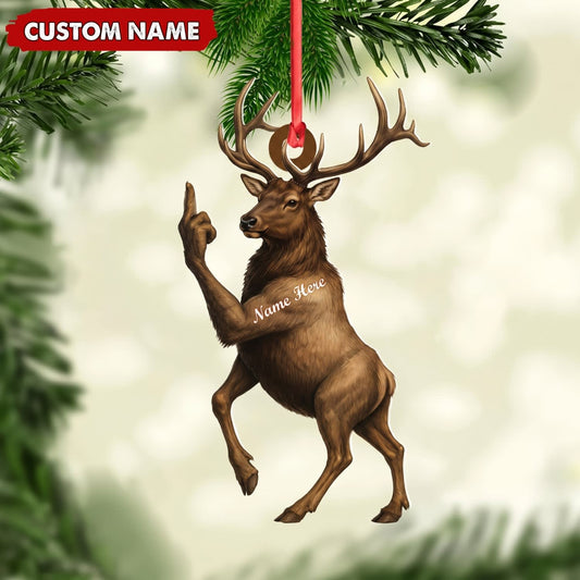 Maxcorners Elk Hunting Middle Finger Gesture Funny Elk Hunter Gift Customized Name 3D Keychain And Ornament