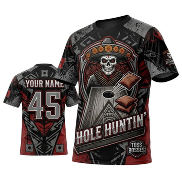 Maxcorners Cornhole Hole Huntin Western Skull Personalized Name 3D Unisex Shirt