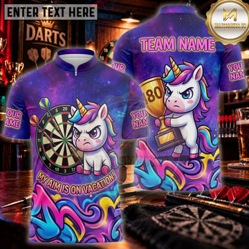 Maxcorners Darts Purple Pink Punk Unicorn Bullseye Personalized Name 3D Unisex Shirt