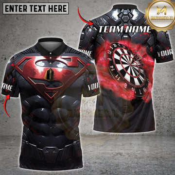 Maxcorners Darts Black Red Muscular Armor Silver Dartboard Personalized Name 3D Unisex Shirt
