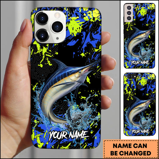 Maxcorners Marlin Fishing Neon Splash Art Personalized Name 3D Phone Case