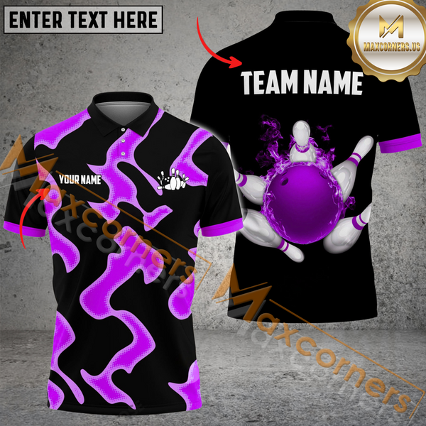 Maxcorners Ball And Pins Cell Pattern Bowling Jersey Multicolor Option Customized Name, Team Name 3D Polo Shirt