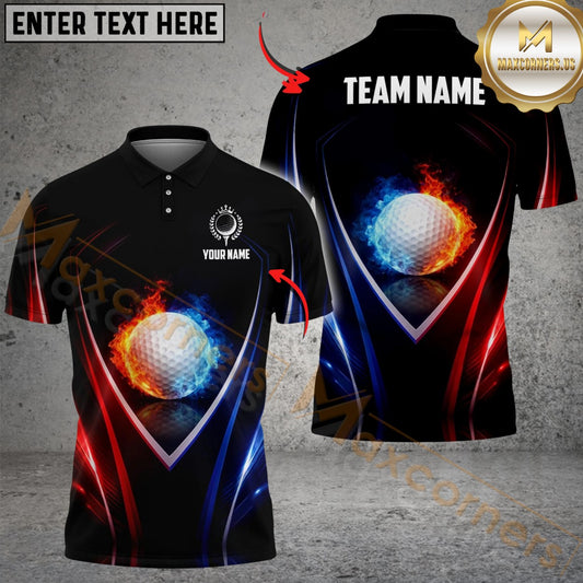 Maxcorners Golf Blue And Red Flame Design Customized Name, Team Name Shirts