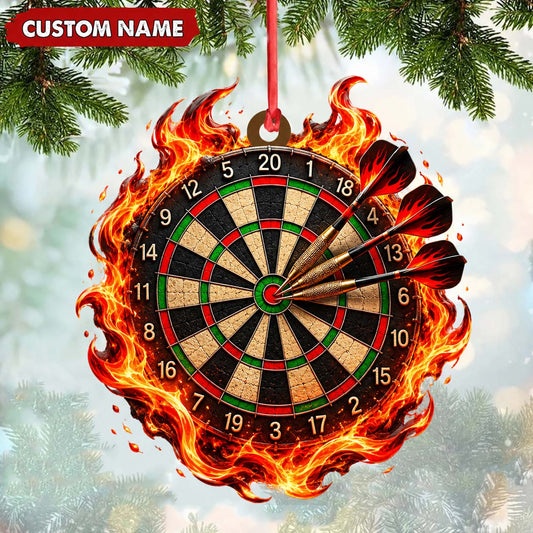 Maxcorners Darts Lover Explosive Flame Blaze, Target Board Design Personalized Name Ornament 2D Flat