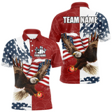 Maxcorners Red, White, Blue American Flag Eagle Men Bowling Shirt Custom Patriotic Red Camo Bowling Team Jersey LM184
