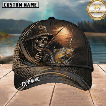Maxcorners Fishing Skull Angler Moonlight Personalized 3D Cap