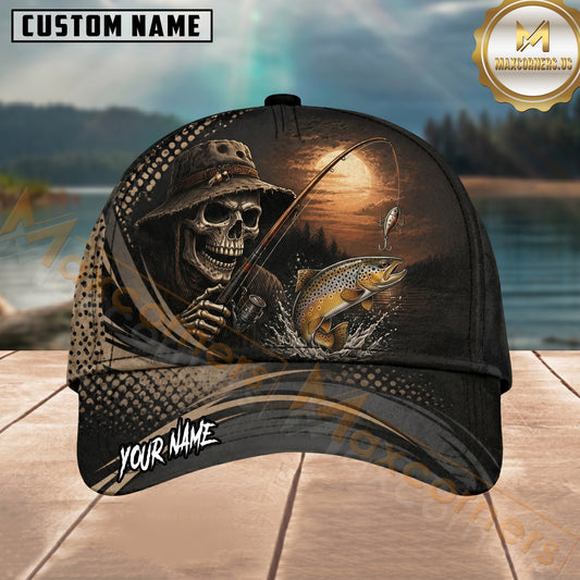 Maxcorners Fishing Skull Angler Moonlight Personalized 3D Cap