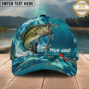 Maxcorners Fishing Aqua Camouflage Lace Up Personalized 3D Cap (12 Fish Species)