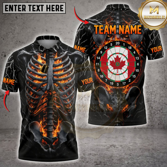Maxcorners Darts Flaming Skeleton Canadian Maple Leaf Dartboard Personalized Name 3D Unisex Shirt