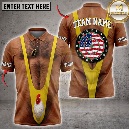 Maxcorners Darts Funny Caveman Yellow Tie American Flag Dartboard Personalized Name 3D Unisex Shirt