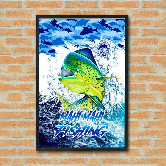 Maxcorners Mahi Mahi Fishing Ocean Camo Splash Design Personalized Name 3D Poster