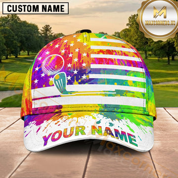 Maxcorners Golf Rainbow Tie Dye Paint Personalized Cap