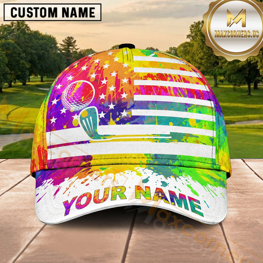 Maxcorners Golf Rainbow Tie Dye Paint Personalized Cap
