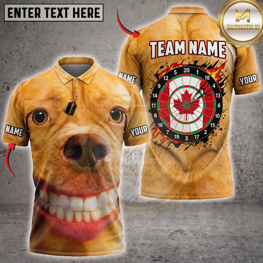 Maxcorners Darts Funny Smiling Golden Retriever Dog Canadian Maple Leaf Dartboard Personalized Name 3D Unisex Shirt