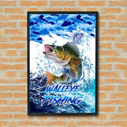 Maxcorners Walleye Fishing Ocean Camo Splash Design Personalized Name 3D Poster
