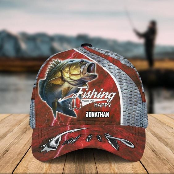 Maxcorners Custom Text Bass Fishing Makes Me Happy 3D Cap