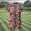 Maxcorners Tropical Palm Leaf And Rifle Pattern Coral Golf Polo, Women’s Golf Apparel, Performance Golf Shirt LM1507