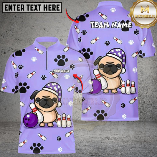 Maxcorners Bowling Pug Lover Multicolor Customized Name, Team Name 3D Shirts