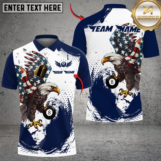 Maxcorners Billiards 8-Ball Pool Eagle Paint Personalized Name Shirt (4 Colors)