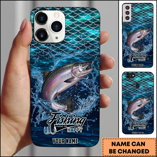 Maxcorners Fishing Phone Case Fish Scale Pattern Splash Design Personalized Name 3D Phone Case (10 Fish Species)
