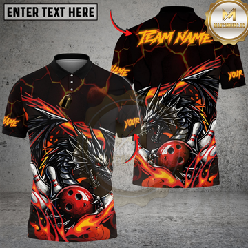 Maxcorners Bowling & Pins Flame Aura Dragon Customized Name, Team Name 3D Shirt (4 Colors)