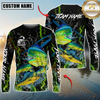 Maxcorners Fishing Green Flame Camo Design Sun Protection Personalized Name, Team Name Long Sleeve Shirt