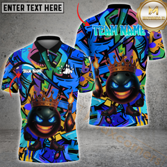 Maxcorners Bowling King Graffiti Multicolor Personalized 3D Shirt,  Crowned Ball with Fire Pins Shirts