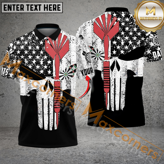 Maxcorners Punisher Skull Jersey Mutilcolor Option Customized Name, Team Name 3D Polo Shirt