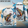 Maxcorners Fishing Blue Camo White Pattern Sport Custom Name & Team Name 3D Shirts