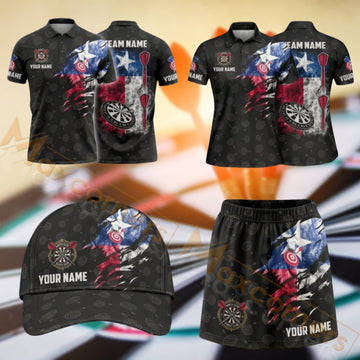 Maxcorners Darts Dark Patriotic Eagle Dartboard Design Personalized Team Sportswear Set - Polo Shirt, Cap & Skorts