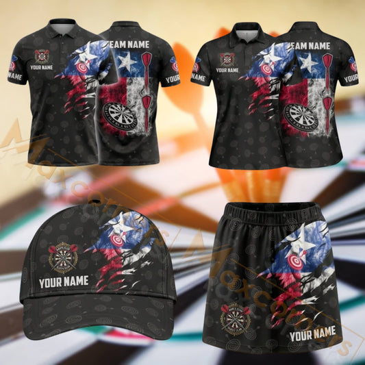 Maxcorners Darts Dark Patriotic Eagle Dartboard Design Personalized Team Sportswear Set - Polo Shirt, Cap & Skorts