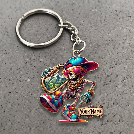 Maxcorners Hiking Colorful Skeleton Backpacker Customized Name 3D Keychain And Ornament