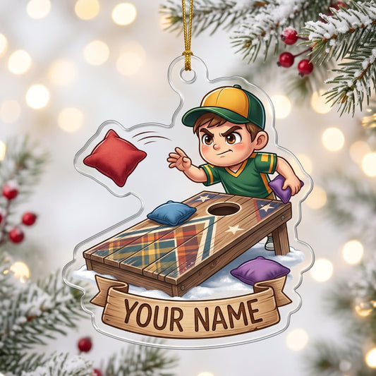Maxcorners Cornhole Elf Player Christmas Design Customized Name 3D Keychain And Ornament
