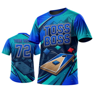 Maxcorners Cornhole Blue Toss Boss Personalized Name 3D Unisex Shirt