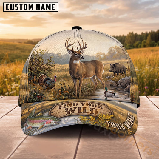 Maxcorners Whitetail Deer Hunting Mountain Landscape Find Your Wild Personalized Name 3D Cap