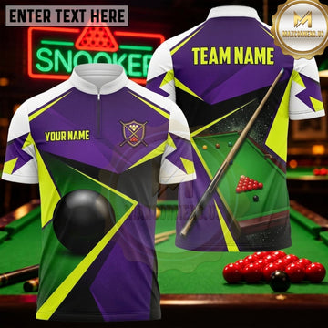 Maxcorners Snooker Purple Neon Lime Geometric Lines Personalized Name 3D Unisex Shirt